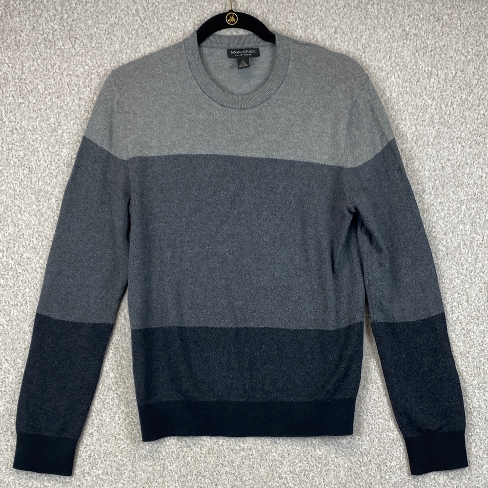 Banana Republic silk cashmere cotton sweater S gray striped casual preppy